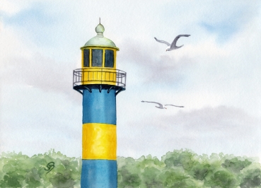 Poster DIN-A3 Aquarell Maritim Kunst Druck Kunstdruck Ostsee  Alter Leuchtturm Eckernförde - EKF2 Schleimünde Schlei Kappeln